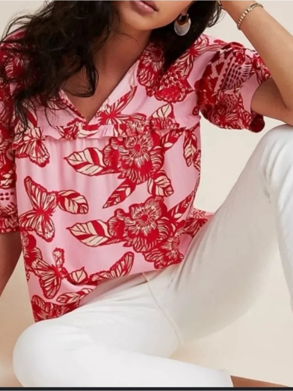 Vineet Bahl by Anthropologie floral butterfly embroidered top medium